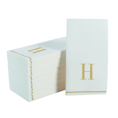 Letter H White and Gold Monogram Paper Disposable Dinner Napkins | 14 Napkins