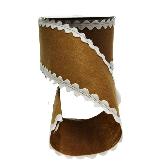 4" Tan White Felt Ribbon with Ric Rac Edges 10 Yards 75501-04-38