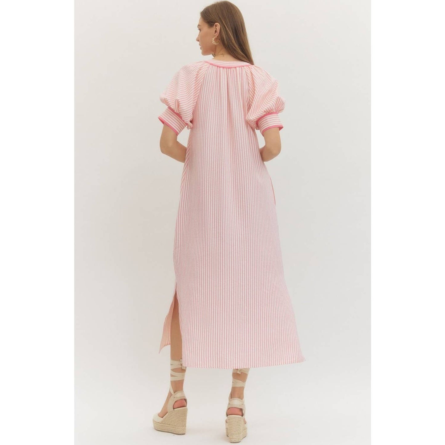 Floral embroidery Stripe midi dress