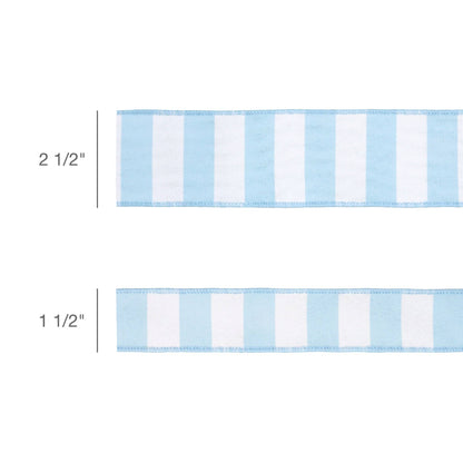 2 1/2" Wired Ribbon | Light Blue Horizontal Stripe w/ Blue Backing| 10 Yard Roll