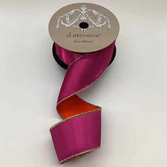 2.5" x 10yds Satin Double Sided Orange Back, Fuchsia
