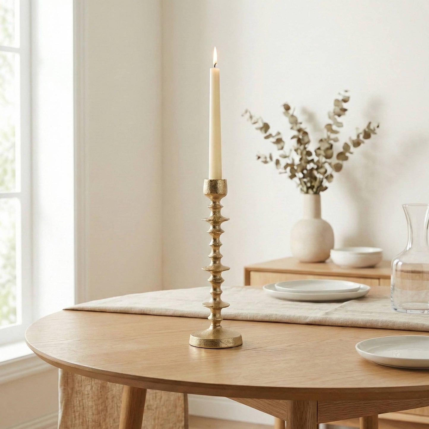 Gold Beaded 12" Candle Holder