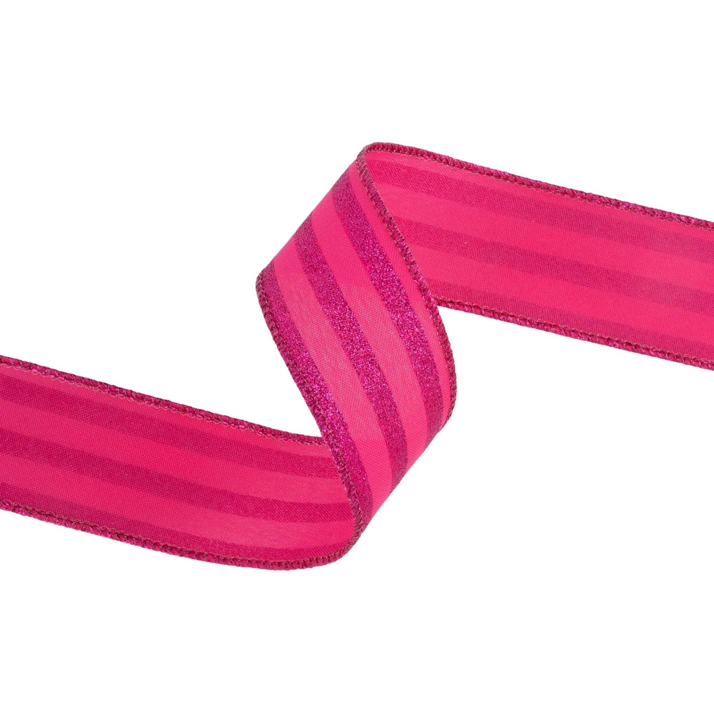 1 1/2" Wired Ribbon | Hot Pink Glittered Pinstripes on Hot Pink | 10 Yard Roll