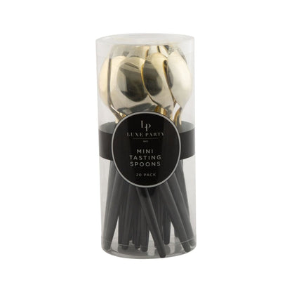 Black and Gold Plastic Mini Spoons | 20 Spoons