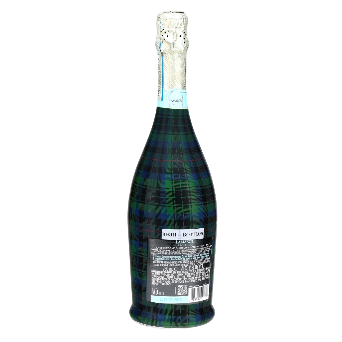 Blue & Green Christmas Tartan Prosecco Bottle Wrap