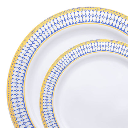 White Blue Gold Chord Rim Dinnerware Value Set - 20 Sets