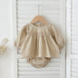 Gingham Baby Romper with Long Sleeve Puff Design