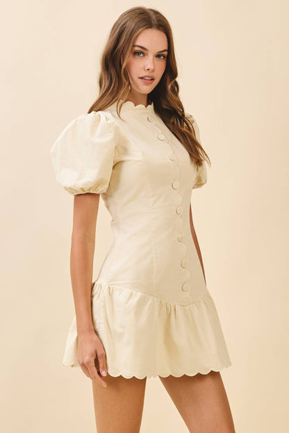Scalloped Detail Fitted Bodice Ruffle Hem Dress