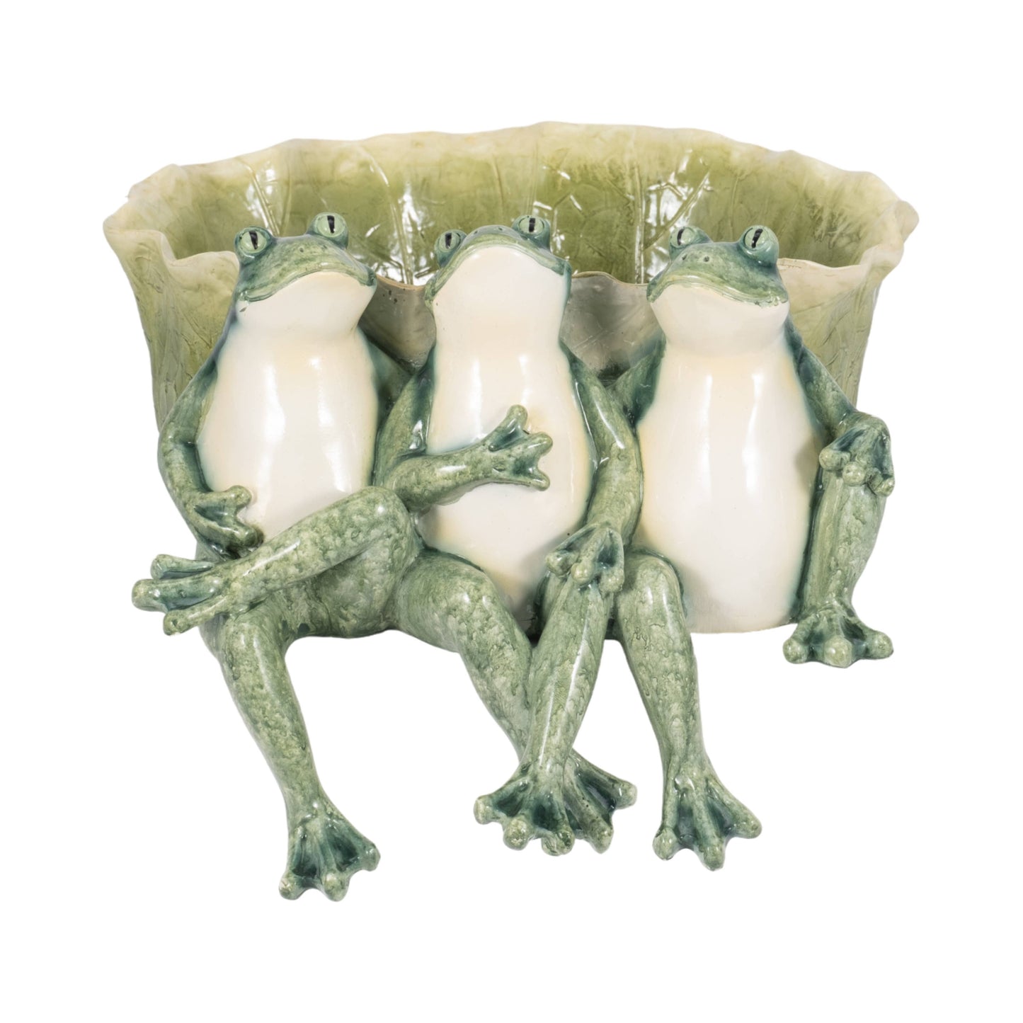 Decorative Planter - Green Resin Three Sitting Frogs, 10 in.