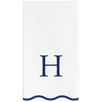 Letter “H” Initials Monogram Paper Napkins - Blue and White Scalloped
