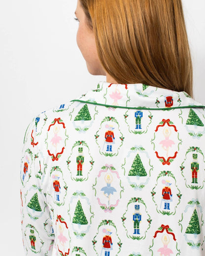 Nutcracker Waltz Long Sleeve Button Up Sleep Shirt   White/Multi   -Asst.