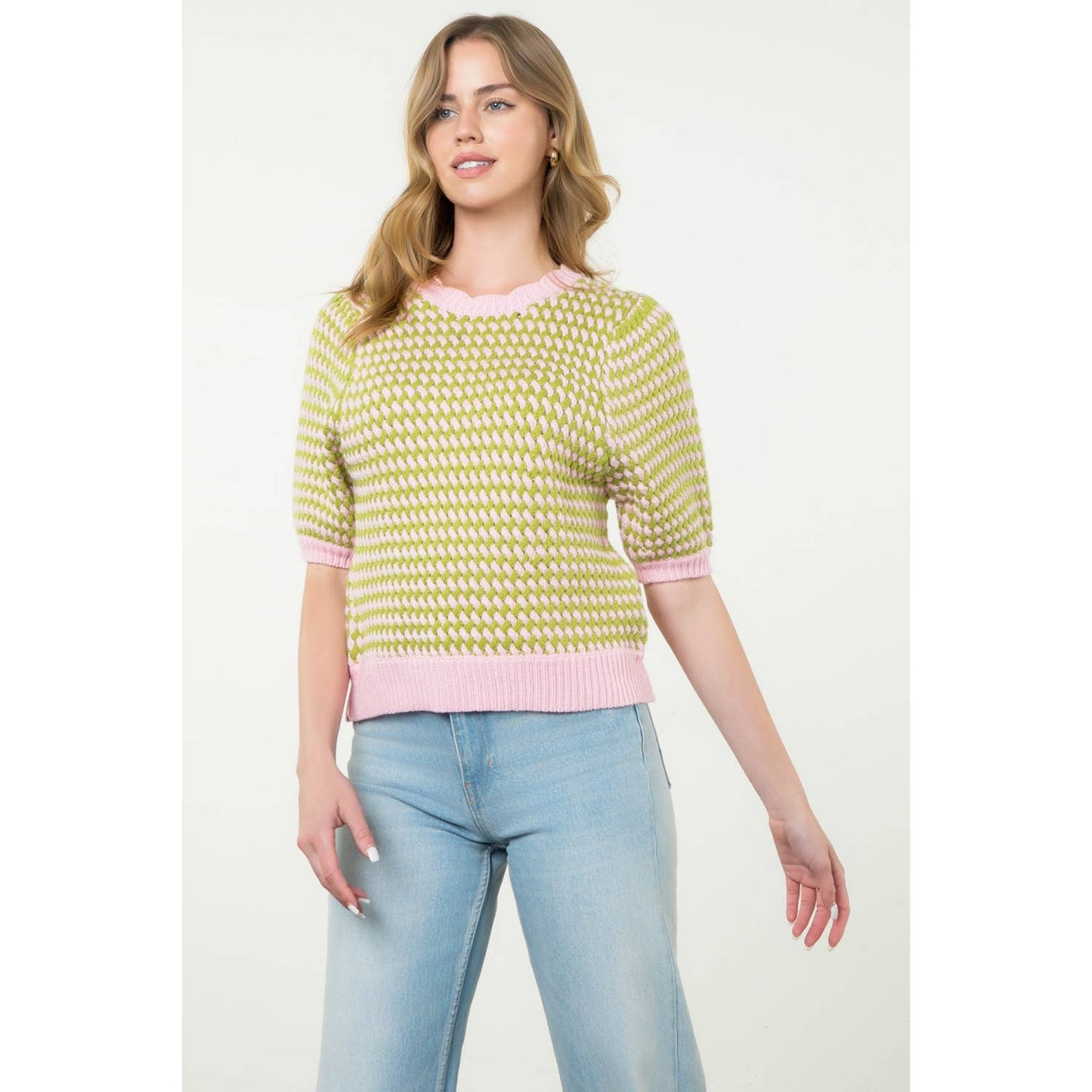 Textured Puff Sleeve Knit Top