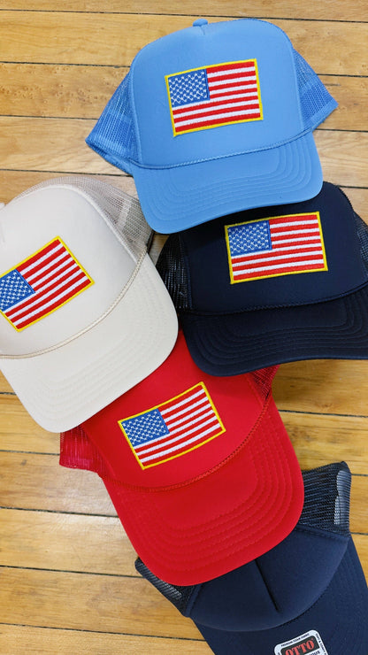 American Flag Patch Trucker Hat