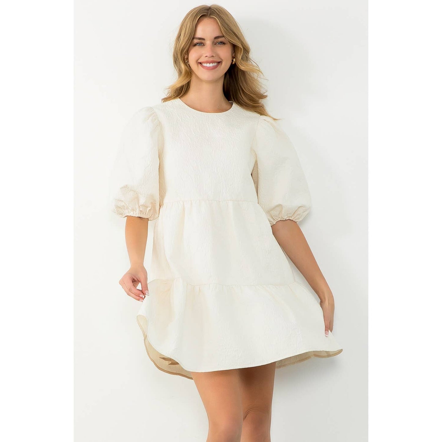 Puff Sleeve Textured Dress
