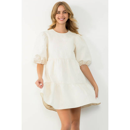 Puff Sleeve Textured Dress