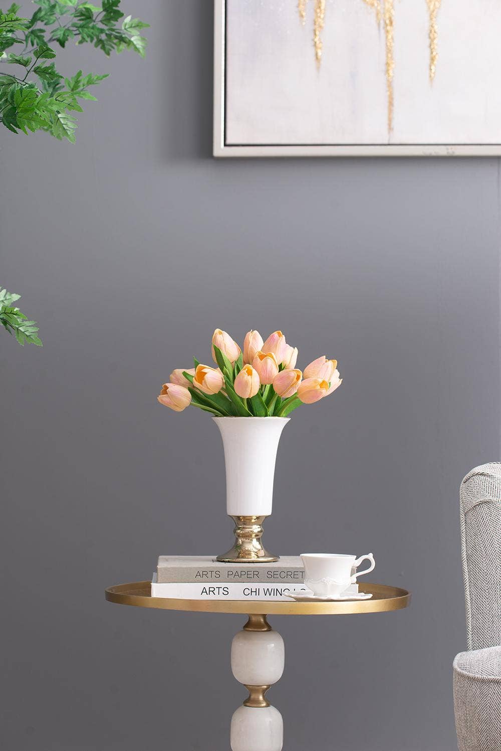 D4.5x8" Elliette Pedestal Vase - White/Gold