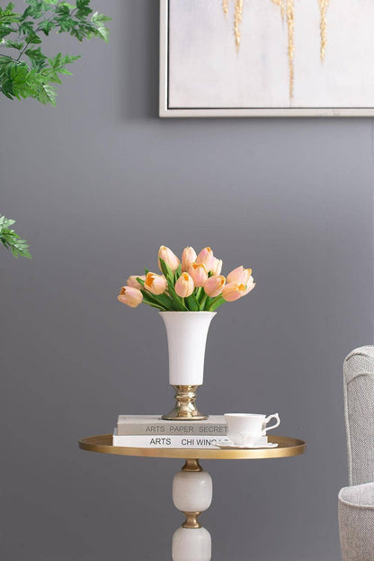 D4.5x8" Elliette Pedestal Vase - White/Gold