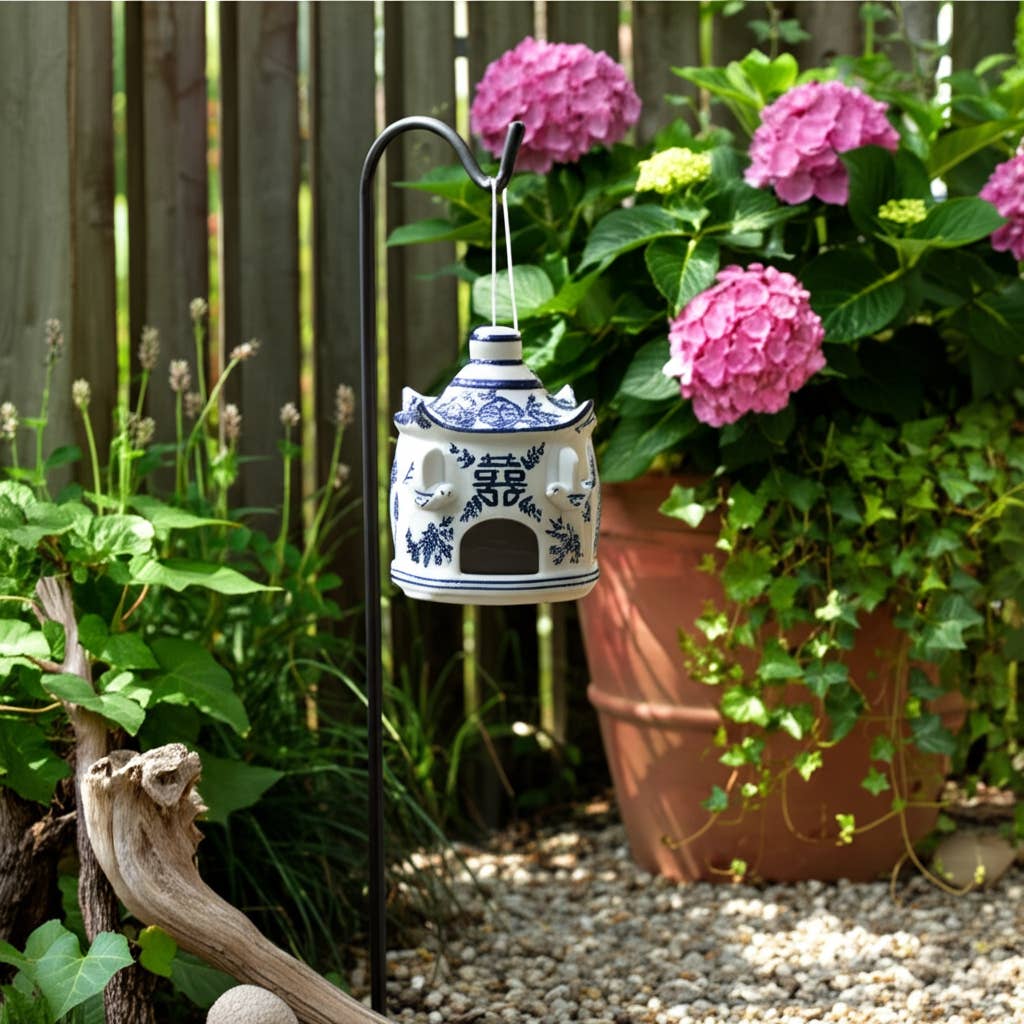 Bird House - White/Blue Chinoiserie Large Pagoda, 8 in.