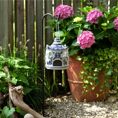Bird House - White/Blue Chinoiserie Large Pagoda, 8 in.