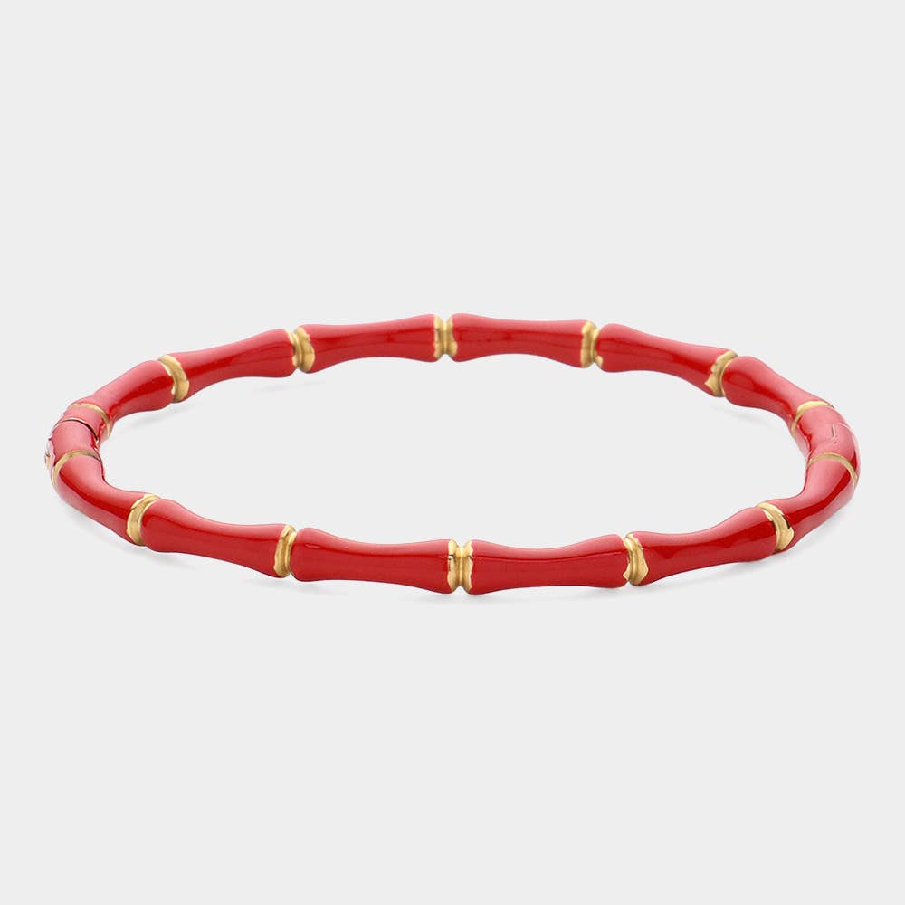 Enamel Bamboo Hinged Bangle Bracelet