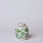 Green and White Porcelain Bird and Flower Round Jar