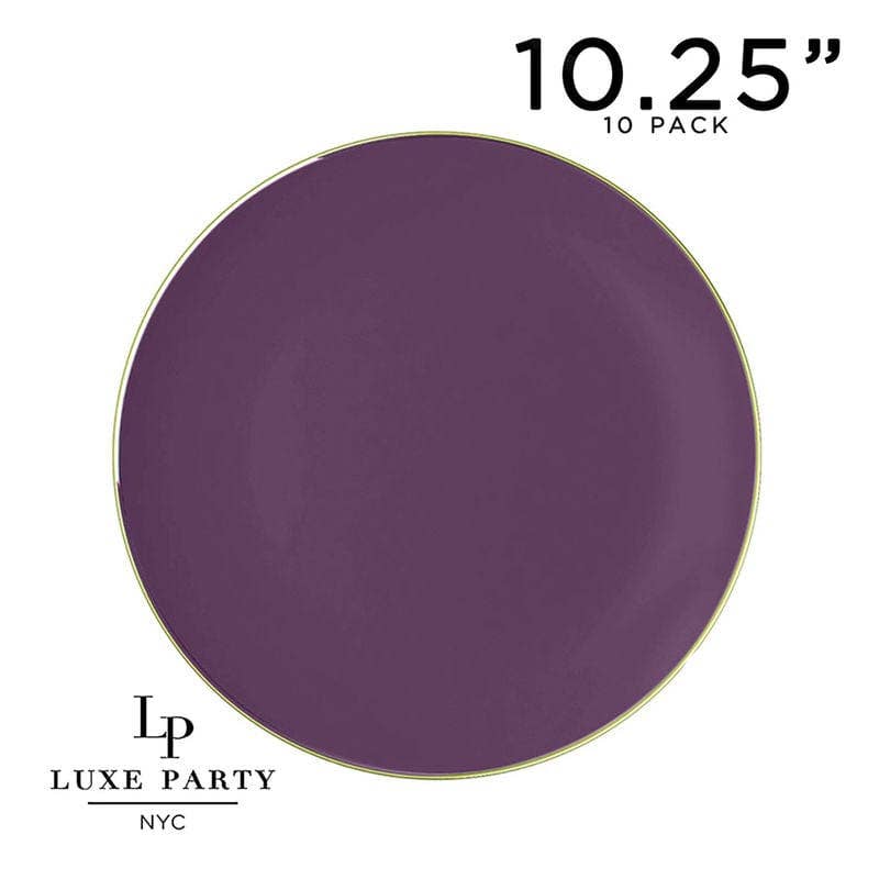 Purple and Gold Plastic Round Plates | 10 Pack