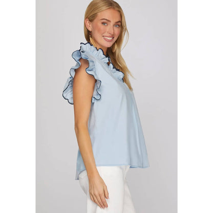 NEW EMBROIDERED RUFFLE SLEEVE TOP