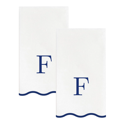F Initials Letter Monogram Paper Napkins - Blue and White Scalloped