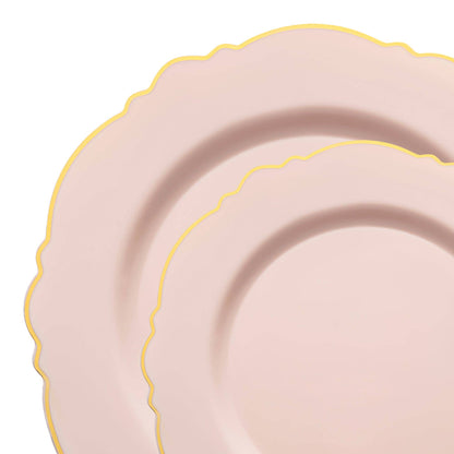 Pink with Gold Rim Plastic Dinnerware Value Set - 20 Sets