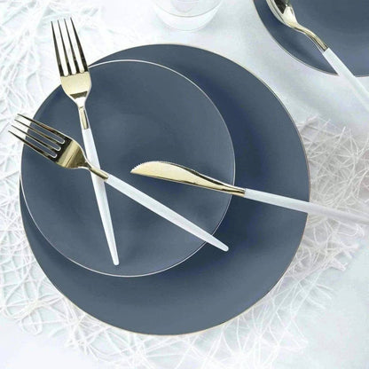 Slate Blue and Gold Round Plastic Plates | 10 Pack