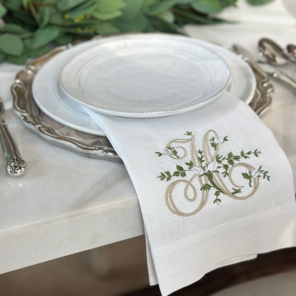 Floral Monogram Linen Towel