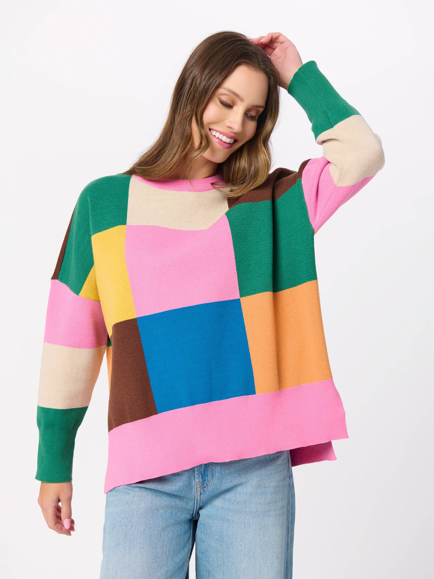 COLOR BLOCK LOOSE FIT SWEATERS, MULTI