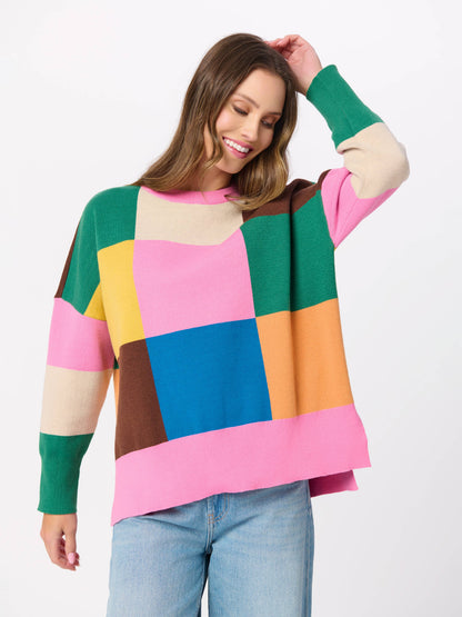 COLOR BLOCK LOOSE FIT SWEATERS, MULTI