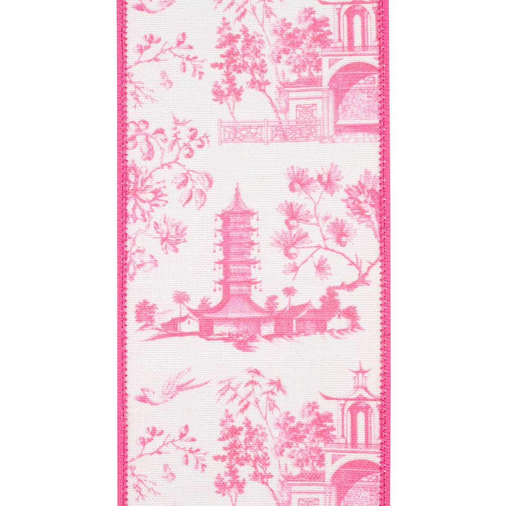 Asian Vista Chinoiserie Deluxe Wired Edge Ribbon, Pink