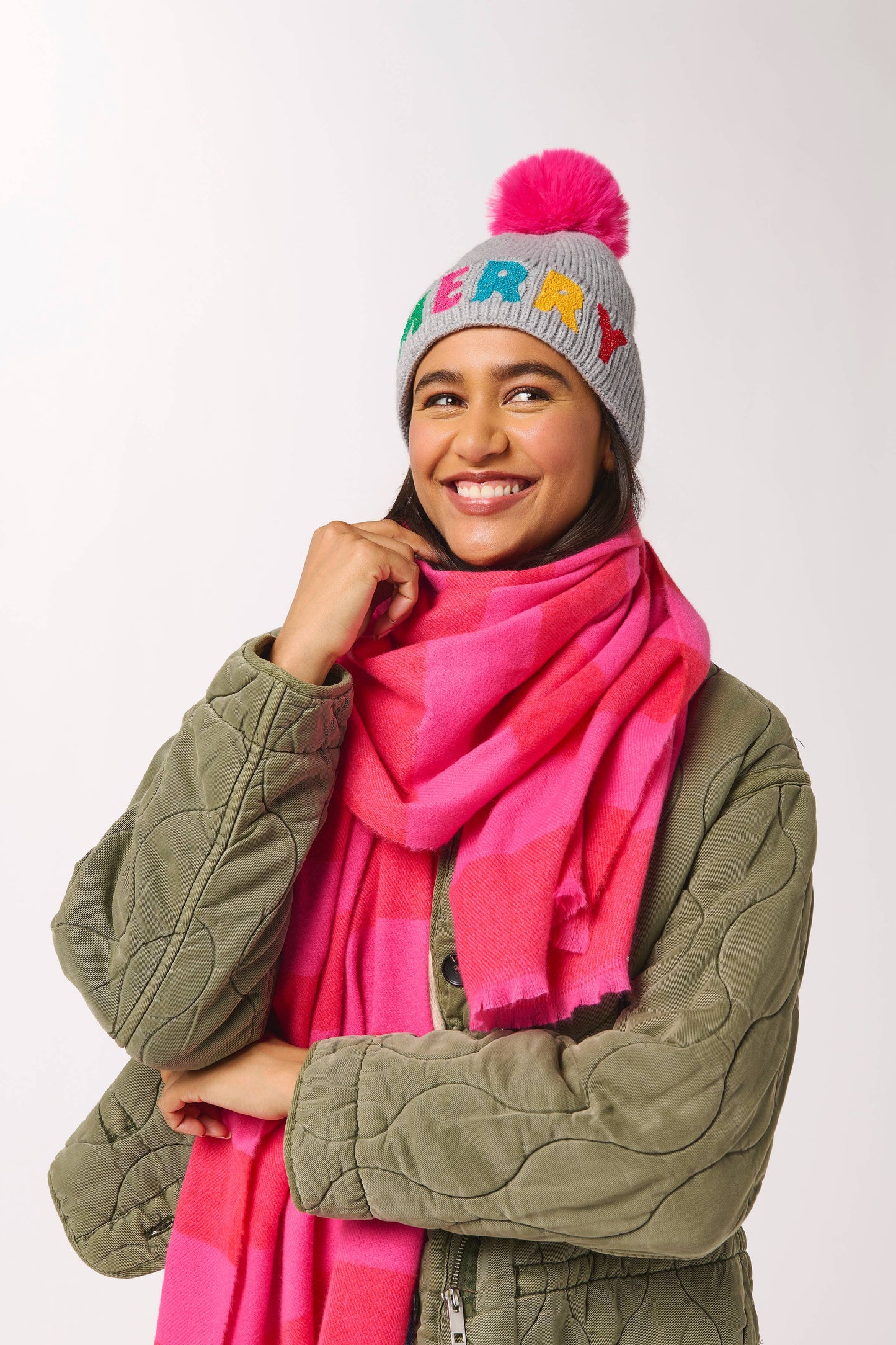 "MERRY" BEANIE,GREY