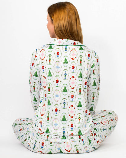 Nutcracker Waltz Long Sleeve Button Up Sleep Shirt   White/Multi   -Asst.