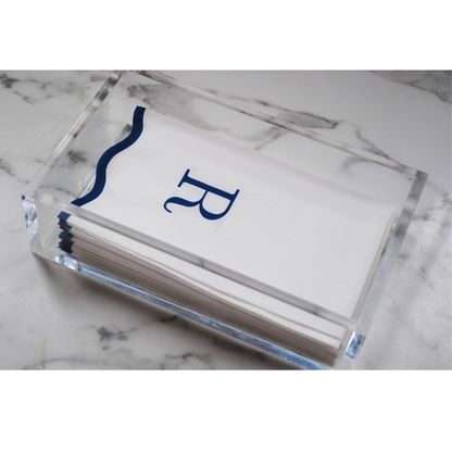 Letter “R” Initials Monogram Paper Napkins - Blue and White Scalloped