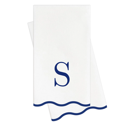 Letter “S” Initials Monogram Paper Napkins - Blue and White Scalloped