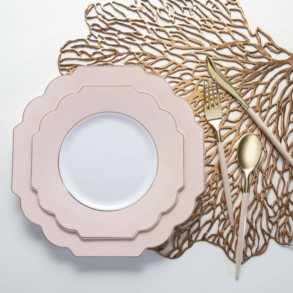 Blush Pink and Gold Scalloped Plastic Plates | 10 Pack