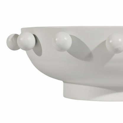 Decorative Bowl - White Iron/Fir Wood Hobnail, 11 in.