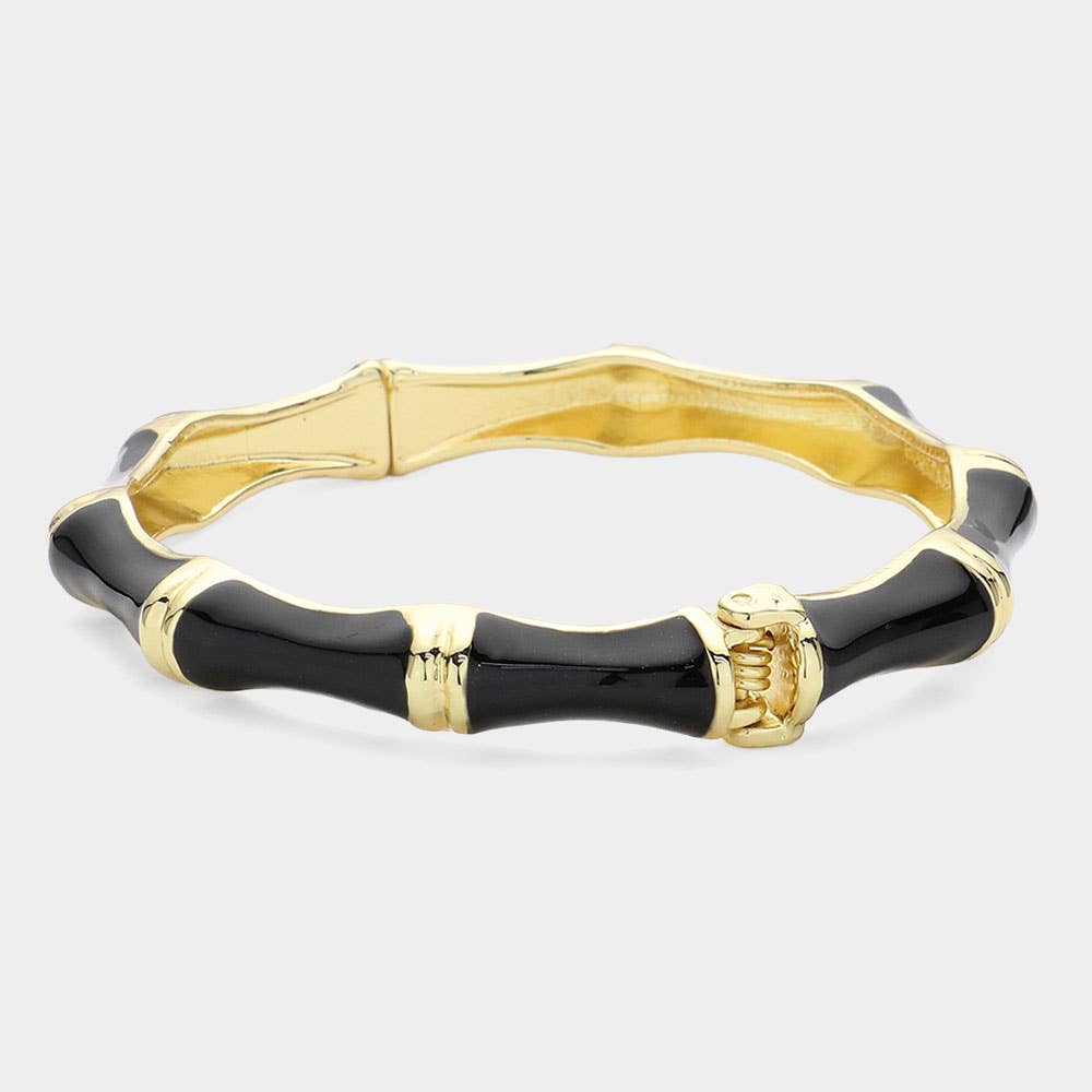 Enamel Bamboo Hinged Bangle Bracelet