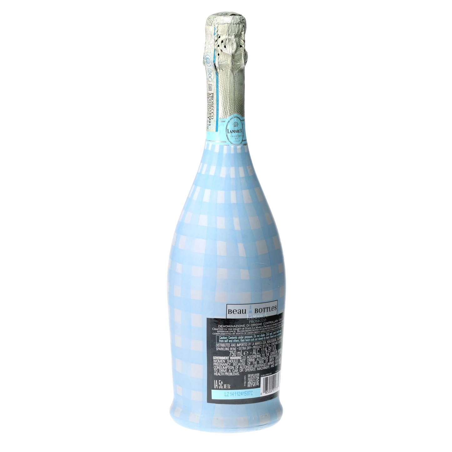 Powder Blue Picnic Gingham Prosecco Bottle Wrap