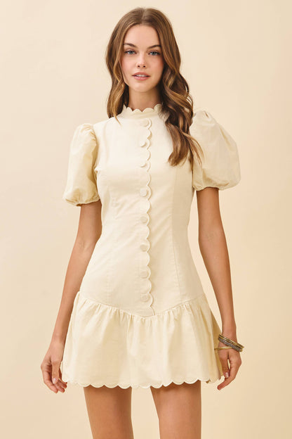 Scalloped Detail Fitted Bodice Ruffle Hem Dress
