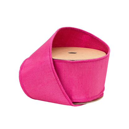 2 1/2" Wired Dupioni Ribbon | Hot Pink w/ Metallic Fused Backing | 10 Yard Roll