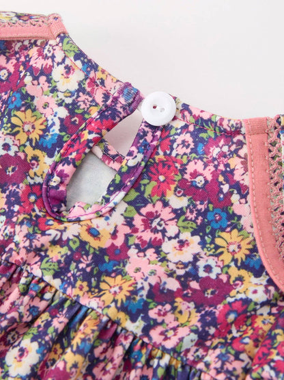Pink Floral Petals Collar Girl Bloomer Set