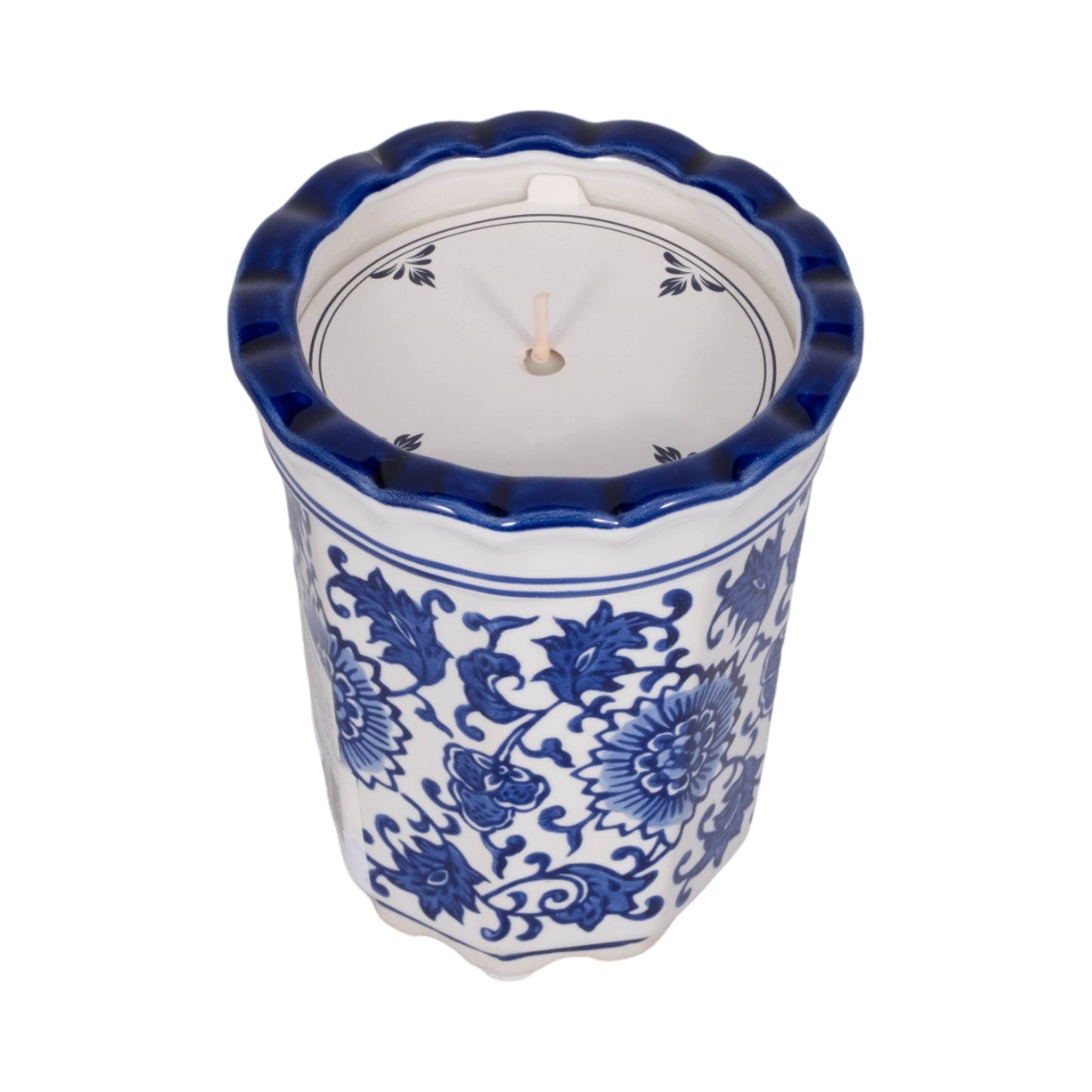 Candle - Blue/White Ceramic Fluted  Chinoiserie, 7 Oz