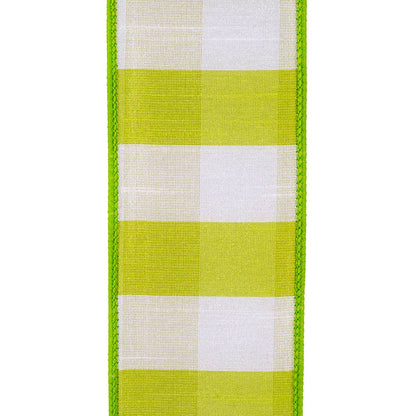Check Dupioni Delight Wired Edge, Green Grass, 2-1/2 In