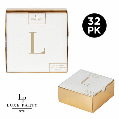 Letter L Gold Foil Monogram Paper Cocktail Napkins with Gift Box | 32 Napkins
