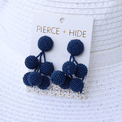 Custom Navy Beaded Bauble Drop Earring
