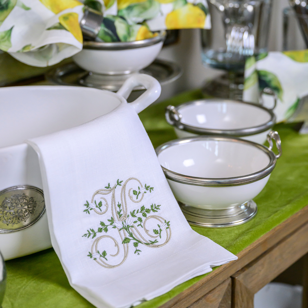 Floral Monogram Linen Towel
